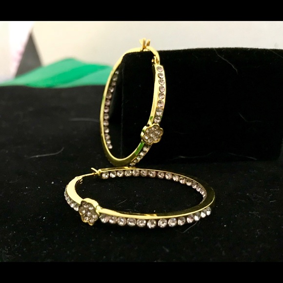 Swarovski Elements: Gold & Crystals Hoop Earrings - Picture 1 of 8